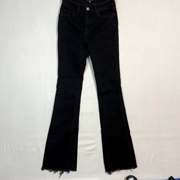 Lulus Black High Rise Raw Hem Flare Jeans - Size 25 - Picture 2 of 10